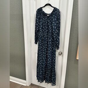 Knox Rose Navy Floral Maxi Dress XL Long Sleeve Boho